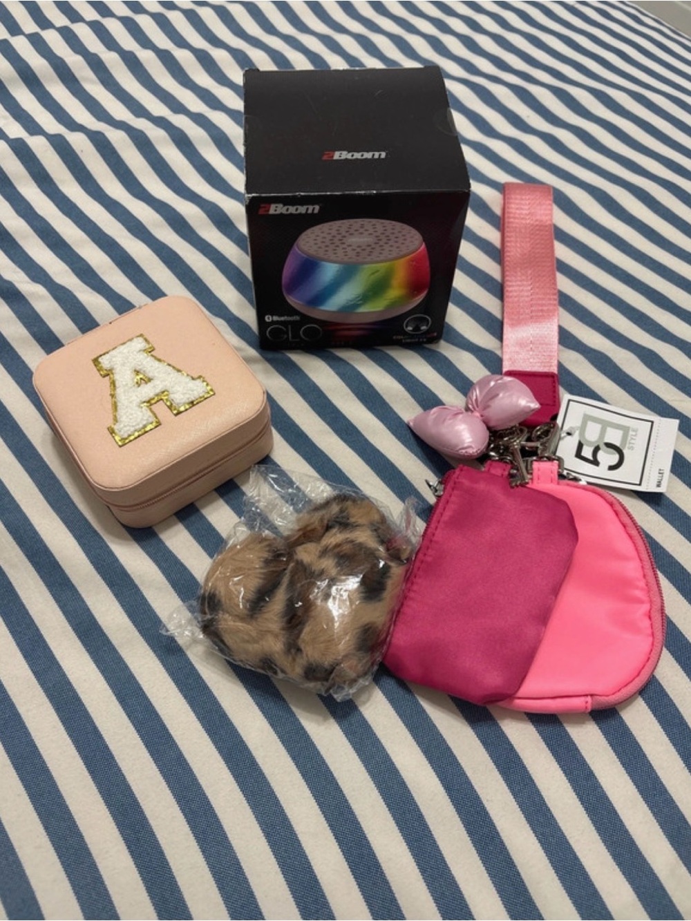 Women's Pink Double Pouch Wristlet with Charm Strap
